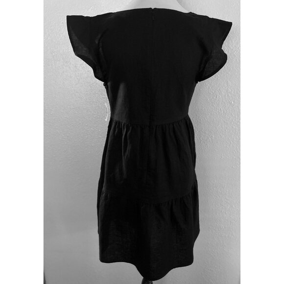 NWT Goodthreads Linen/Cotton Blend Black Tiered Flutter Sleeve Dress S - Picture 2 of 9